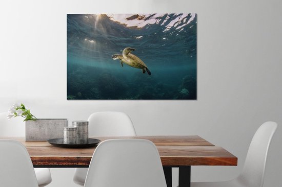 Tortue en eau claire sur toile 80x60 cm - Tirage photo sur toile (Décoration murale salon / chambre) / Peintures sur toile Animaux