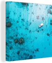 Toile Peinture Océan - Bateau - Soleil - 90x90 cm - Décoration murale