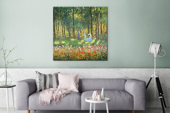 Peinture sur toile La famille de l'artiste au jardin - Claude Monet - 90x90 cm - Décoration murale