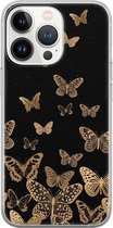 iPhone 13 Pro hoesje siliconen - Vlinders - Soft Case Telefoonhoesje - Print / Illustratie - Transparant, Zwart
