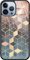 iPhone 13 Pro Max hoesje glass - Cubes art | Apple iPhone 13 Pro Max  case | Hardcase backcover zwart