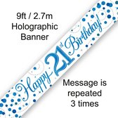 Bannière Happy 21 Anniversaire Blue Holographique