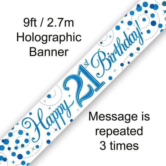 OakTree 9 Fuß Happy 21. Geburtstag Banner – Holografisch, Blau, Teilbar In 3 Mini-Banner OakTree 9 Fuß Happy 21. Geburtstag Banner – Holografisch, Blau, Teilbar In 3 Mini-Banner