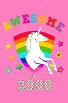 Awesome Since 2008: Unicorn 4 x 4 Quadrille Squared Coordinate Grid Paper Glossy Magical Pink Cover for Girls Born in '08 Math & Science Exercise Note Book