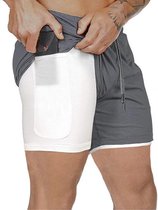 JS - Sportkleding – sportbroek - 2 in 1 short - Gym broek met mobiel zak - heren