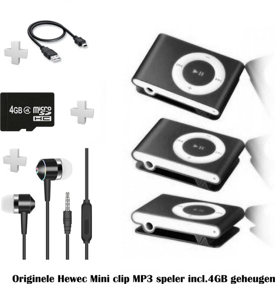 Mini MP3 speler met inear koptelefoon Inclusief 4GB Geheugen zwart.