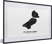 Fotolijst incl. Poster - Flevoland - Kaart - Zwart - Wit - 60x40 cm - Posterlijst