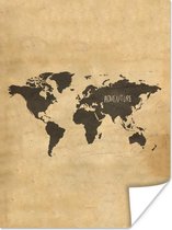 Wereldkaarten - Wereldkaart - Vintage - Quote - 60x80 cm