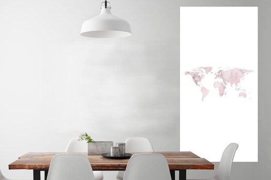 Affiche Carte du Wereldkaart - Marbre - Rose - 75x150 cm