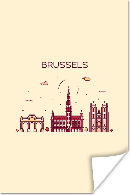 Poster Brussel België Skyline 20x30 cm bol