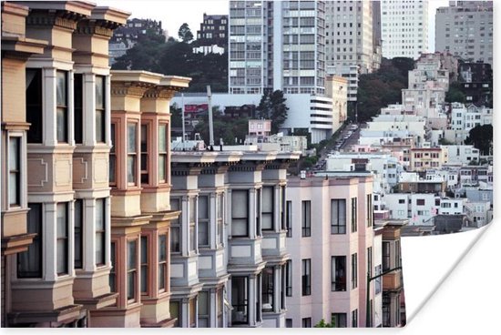 Close-up van gebouwen in San Francisco Poster 60x40 cm - Foto print op Poster (wanddecoratie woonkamer / slaapkamer) / Amerikaanse steden Poster
