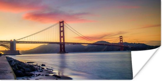 Golden Gate Bridge tijdens de zonsondergang bij San Francisco Poster 120x60 cm - Foto print op Poster (wanddecoratie woonkamer / slaapkamer) / Amerikaanse steden Poster