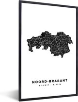 Fotolijst incl. Poster - Noord-Brabant - Kaart - Zwart - Wit - 20x30 cm - Posterlijst