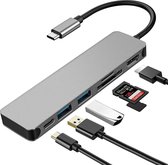 SAMMIT® 6 in 1 USB C Hub met Kabel – USB Splitter 3.0 - 4K HDMI Output – SD & TF Kaartlezer - Docking Station - Universeel