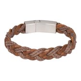 iXXXi brace leer en touw gevlochten armband cognac - br234049 - Maat 21