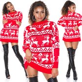 Koucla foute kersttrui rendier dames trui lang model sweater gebreide trui tuniek rood Onze Size M-XL