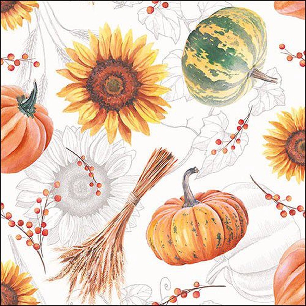 CraftEmotions servetten 5st - Pompoenen en zonnenbloemen 33x33cm Ambiente 13315635