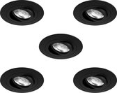 One Inbouwspots Zwart - Set van 5 stuks - Rond 9cm - past in gat Ø 7,5cm tot 8,5cm - GU10 LED - Dimbaar - Spotjes