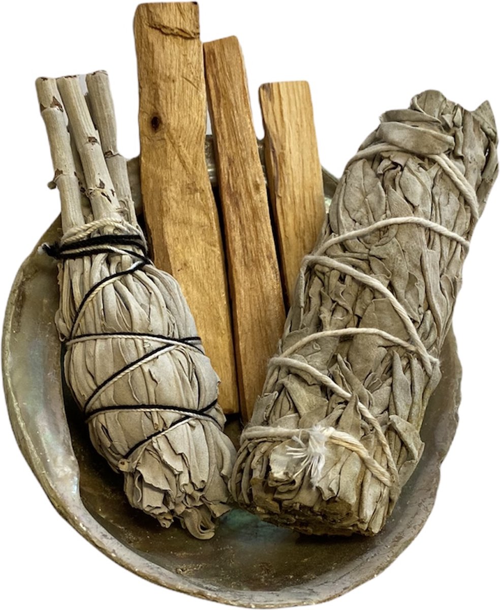Bol.com Reinig je huis pakket XL - 2 x Smudge Stick Witte salie - 3 x Palo Santo stick - 1 x Abalone schelp - incl handleiding NL aanbieding