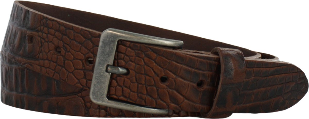 Leren Riem Krokoprint | 4cm breed | Riemmaat: 85cm (totale lengte: 100cm) | 100% echt leer | Kleur: bruin | Nikkelvrije gesp