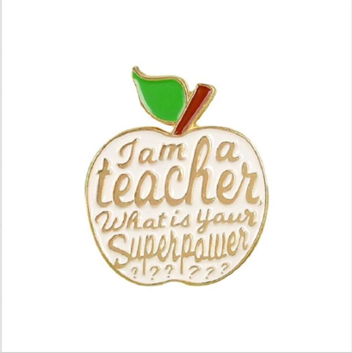 Pin ''teacher'' superpower, juf & meester cadeautje, broche, kledingspeld, wit