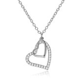 Yolora Elegance ketting met hartjes en Kalpa Camaka kristallen - Zilverkleurig - 18K Witgoud Verguld - Vrouwen Collier Zilver - Halsketting - Sieraden - Luxe Giftbox - Geschenkdoos - Cadeau d