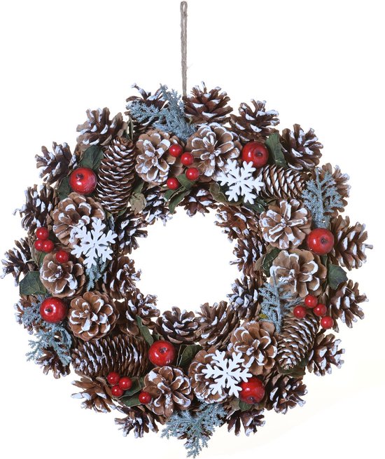 Wreath Pinecone Snowflake Ø35x9cm Multicolour | Kerst | Kerststukje