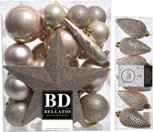 Kerstversiering kunststof kerstballen en hangers parel/champagne 5-6-8 cm pakket van 39x stuks - Met ster vorm piek van 19 cm