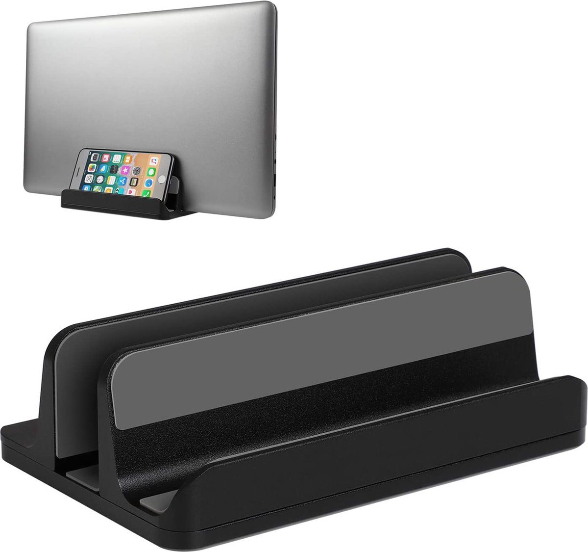 YONO Aluminium Laptop Houder Verticaal – Verticale Standaard voor Bureau – Tablet - Telefoon - Zwart