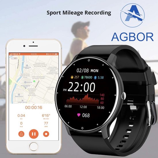Agbor Smartwatch - 10-daagse batterijduur - Sporthorloge – Smartwatch Dames – Smartwatch Heren – Smartwatch Kinderen – waterproof - Stappenteller - Agbor