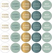 Grote Sluitzegel Kerst Goudfolie | Warm / Best Wishes – x-mas Kisses  – Lovely | Groen / Blauw tinten – Wit – Goud | Envelop sticker – Christmas – Bedankje | Cadeau – Gift – Cadeauzakje