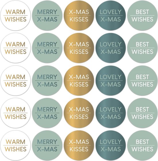 Foto: Grote sluitzegel kerst goudfolie warm best wishes x mas kisses lovely groen blauw tinten wit goud envelop sticker christmas bedankje cadeau gift cadeauzakje