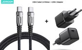 Sterke USB-C naar USB-C kabel 2 M + USB-C Adapter - Zwart - Braided - data & oplaadkabel - Samsung/ Huawei/ Oppo/ Xiaomi USB-C kabel - Stevige USB-C kabel