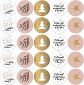 Grote Sluitzegel Kerst Goudfolie - 5 assorti - Stickers Christmas | Ster – Mistletoe – Tak – Boom | Rose – Goud  – Wit | Envelop sticker – Christmas – Bedankje | Cadeau – Gift – Ca