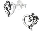 Joy|S - Zilveren paard hart oorbellen 8 x 9 mm geoxideerd