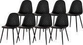 WAYS. – Kunstleren eetkamerstoelen – Zwart – Stijlvol en modern design – Houten poten – 8 stuks