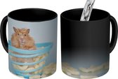 Magische Mok - Foto op Warmte Mokken - Koffiemok - Hamster in blauw schaaltje - Magic Mok - Beker - 350 ML - Theemok