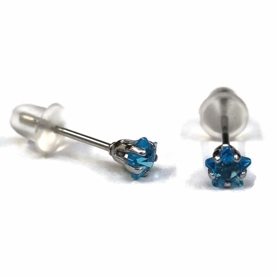 Aramat jewels ® - Zirkonia zweerknopjes ster 4mm oorbellen zee blauw chirurgisch staal