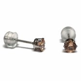 Aramat jewels ® - Zirkonia zweerknopjes rond 4mm oorbellen champagne chirurgisch staal
