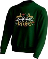 DAMES Kerst sweater -  SLEIGH BELLS BLING - kersttrui - GROEN - large -Unisex