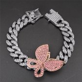 ICYBOY 18K Massieve Cuban Vrouwen Armband Verguld Zilver met Vlinder Pendant [SILVER-PLATED] [ICED OUT] - Chain Butterfly Bracelet
