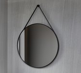 Quality Heating - Spiegel rond - Badkamerspiegel - 80 cm - Met trendy riem - Met zwart frame
