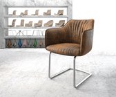 Gestoffeerde-stoel Elda-Flex met armleuning sledemodel rond roestvrij staal bruin vintage
