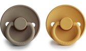 FRIGG | Fopspeen Duo | T1 | 0-6 maanden | Classic | Silicone | Honey Gold + Portobello |