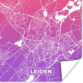 Poster Stadskaart - Leiden - Nederland - Paars - 30x30 cm - Plattegrond