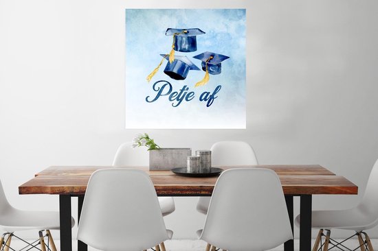 Affiche Passé - Chapeau de Diplôme - Blauw - 75x75 cm