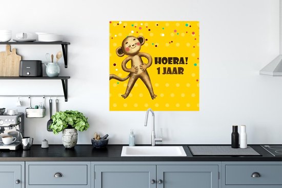 Poster Kind - 1 jaar verjaardag - Knuffeldier - 75x75 cm