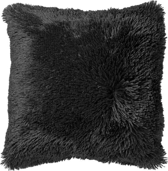 Foto: Dutch decor fluffy kussenhoes 45x45 cm superzacht effen kleur raven zwart met rits zonder binnenkussen