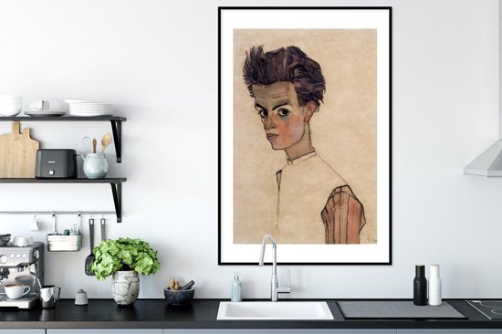 Cadre photo avec affiche - Autoportrait avec chemise rayée - Egon Schiele - 80x120 cm - Cadre pour affiche