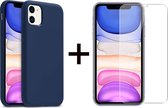 iPhone 11 hoesje donker blauw siliconen case - 1x iPhone 11 screenprotector screen protector